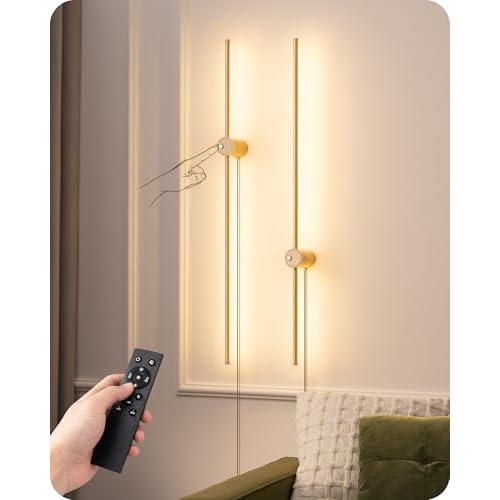 EDISHINE Plug in Wall Sconces, Stepless 2700K-6000K Dimmable Wall Sconce Set of Two, 39.4" Touch LED Wall Light with Remote, 350° Rotation Night Light with Timer for Living Room Bedroom Hall