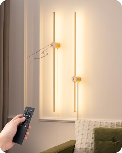 Image of EDISHINE Plug in Wall Sconces, Stepless 2700K-6000K Dimmable Wall Sconce Set of Two, 39.4 inch Touch LED Wall Light with Remote, 350 Rotation Night Light with Timer for Living Room Bedroom Hallway