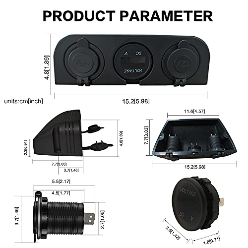 Iztoss 3 In 1 Muti-Functional Tent 12V Cigarette Lighter Socket + Digital Voltmeter+ Dual Usb Outlet Three Hole 12-24V Automotive Replacement Part Waterproof For Boat Camper Caravans #TOP2
