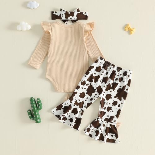 Lucikamy Newborn Baby Girl Clothes Fall Winter Romper Flared Pants Set - 5