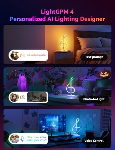 Lepro TB2 AI Smart Table Lamp, RGB+IC Addressable LED Lamps Alexa Google Home Enable, APP Control DIY Color Changing Modern Spiral Lamp, Music Sync, AI Generated Lighting LLM, 2.4 GHz WiFi/Bluetooth image 2