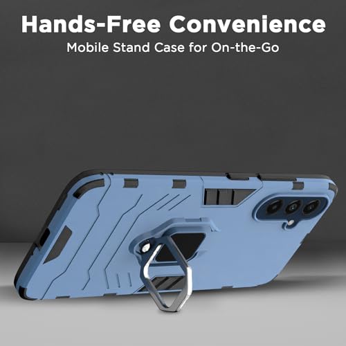Image of Pikkme Back Cover | D5 Tough Armor Bumper | 360 Protection Case | Ring Holder Stand Case for Samsung Galaxy M55 5G / M55s 5G / F55 5G (Blue)
