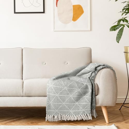 Emma Barclay Throw Blanket For Sofas Bed Extra Large Recycled Cotton Throws For Settees In Grey Throw Scandi Woven Blankets - Zahra Collection 50" X 60" (127Cm X 152Cm) Grey - 5