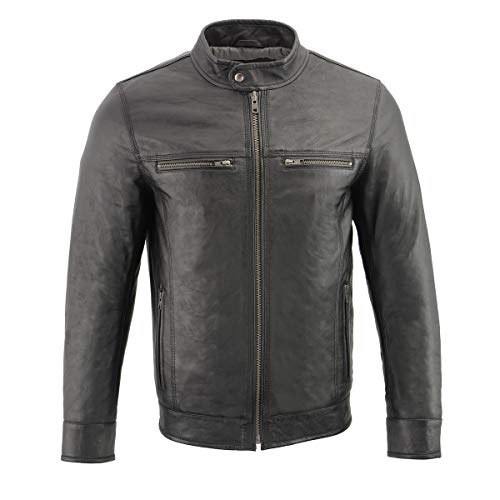 Milwaukee Leather SFM1866 Men's Classic Black Moto Leather Jacket with Zipper Front - X-Large