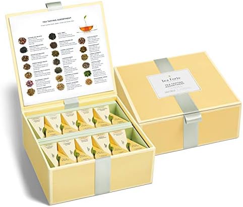 Tea Forte Organic Assorted Variety Tea Sampler, Tea Tasting Tea Chest Gift Box with 40 Handcrafted Pyramid Tea Infuser Bags, Black Tea, Herbal Tea, Oolong Tea, Green Tea, White Tea