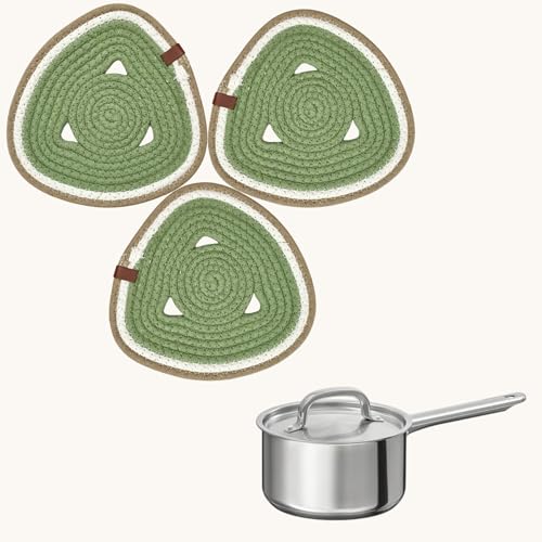 Image of SereneHomes Triangular Trivets for Hot Pots - Dining Table Accessories | Heat Resistant Pads & Kitchen Slab Mats | Set of 3 Fancy Kitchen Coasters (Pista Green, 20 cm)