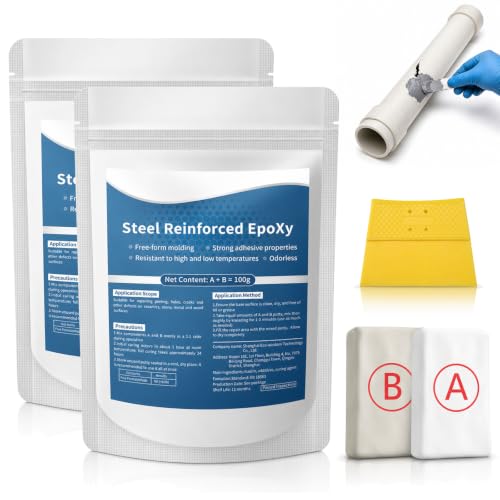 Strong Clay Iron Adhesive Steel Reinforced Epoxy Putty Repair Putty Waterproof Heat Resistant Drillable Filler for Metal PVC Pipe Plastic Wood Ceramic Easy Operation Strong Adhesion (2PCS)