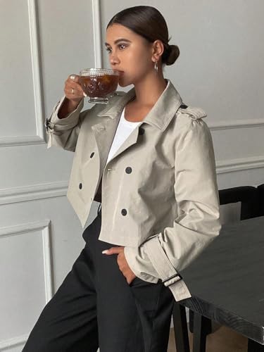 Chic Khaki Womens Casual Coat: Double-Breasted Trench for Effortless Style - Image 6