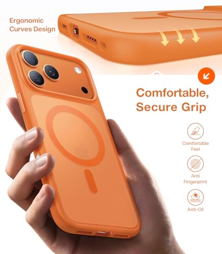 Image of TORRAS Magnetic Shockproof for iPhone 17 Pro Case, Camera Control | Fit for MagSafe, Military Grade Protection, Translucent Slim Case for iPhone 17 Pro Phone Case Anti Fingerprint Cosmic Orange