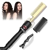 Hot Comb Electric for Wigs,410℉ Hot Comb for Black Women Hair,12 Temp Settings Hair Straightener,Portable & Double Voltage for Travel & Home