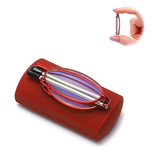 L-KCBTY Mini Lunettes De Lecture Poids Léger Compact - Presbytes Lunettes De Vue-pour Femmes Hommes,Anti-blu-Ray,Pliantes Monture Métallique Black Red Cover