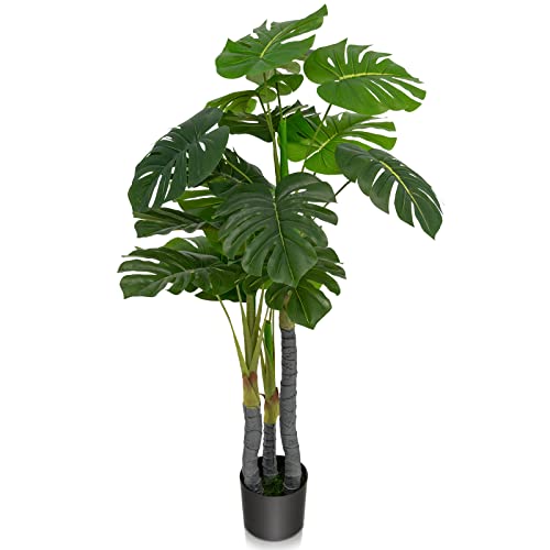COSTWAY Palmier Artificiel Monstera Deliciosa 120CM avec 20 Feuilles, Fausse Plante avec Pot en Ciment et Mousse Réaliste, Décoration pour Maison Bureau...