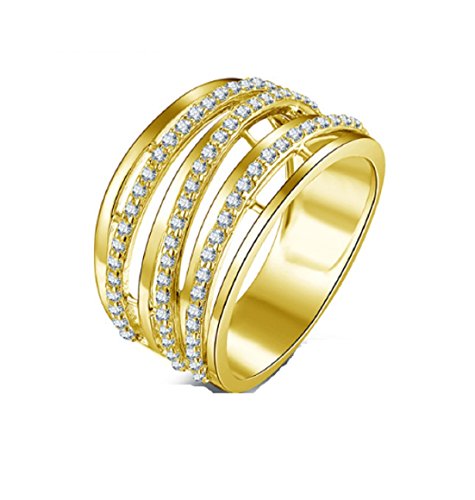 Bague de fiançailles Gowe en or jaune massif anti-ternissement avec diamants simulés