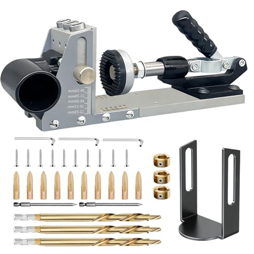 Professional Pocket Hole Jig Kit Metal 15 Adjustable Pocket Screw Jig with Vacuum Adapter & 3 Titanium Drill Bits (3/8) Dual Scale Dowel Jig for 12-35mm Thickness Wood for Woodworking DIY Furniture