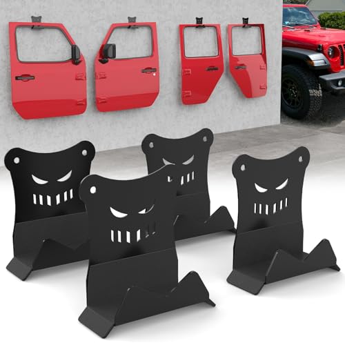 Door Storage Hangers Removable Wall Mounted Door Storage Holder Brackets with Anti-Scratch Rubber Lining, Compatible with 1956-2024 Jeep Wrangler CJ YJ TJ LJ JK JKU JL JLU Gladiator JT(4 PCS)