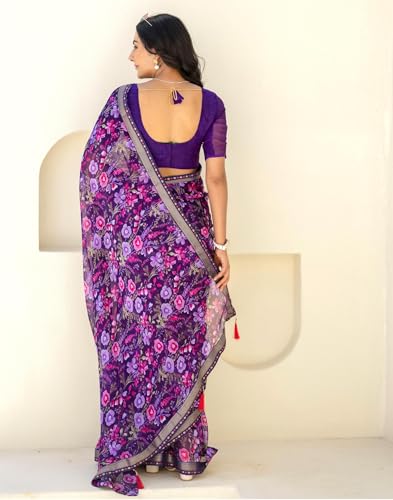 Image of SIRIL Women's Chiffon Printed Saree With Unstitched Blouse Piece