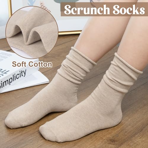 Image of Chalier 5 Pairs Slouchy Socks for Women, Soft Cotton Crew Socks | Breathable Blend, Elastic Cuff, Cute Roll Top, Calf Scrunch Tube, Easy Pull On, Flexible Stretch Motion, Casual Daily Wear