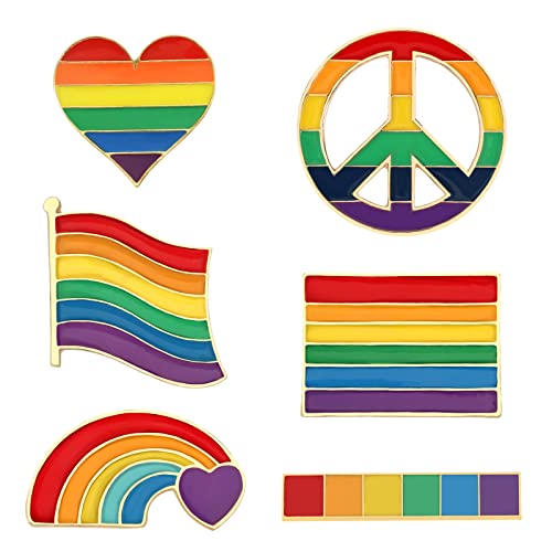 URROMA Pride Flag Pins Set, 6-teiliges Regenbogen-Brosche-Emaille-Herz-Flaggen-Stecknadeln Anstecknadeln Bulk-Dekoration für Männer Frauen Kleidung Hut Rucksäcke Taschen Accessoires Cover