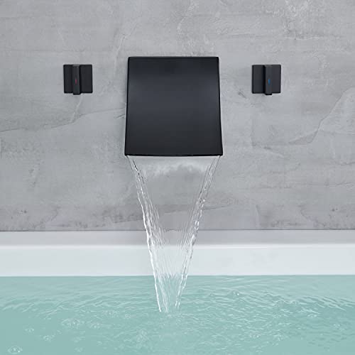 Qinkell Wall Mount Tub Filler Roman Waterfall Tub Faucet Black High Flow Brass Bathroom Bathtub Faucets With 2 Handles #TOP2