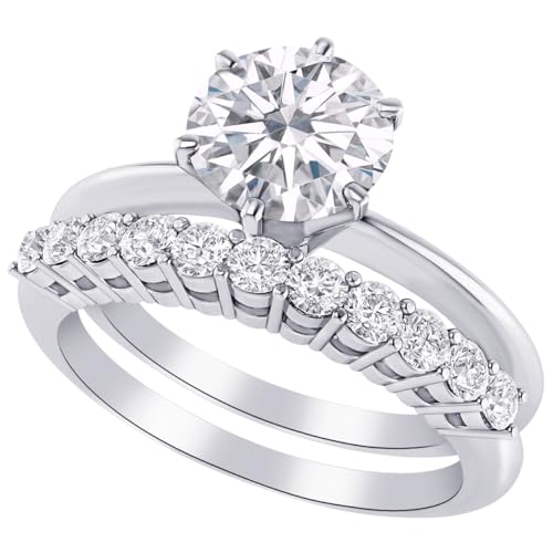 1-8 Carat (ctw) White Gold Round Cut LAB GROWN Diamond Diamond Solitaire Studded Band Wedding Bridal Set (Color E-F Clarity VS2-SI1)