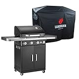 LANDMANN Rexon cooK PTS 4.1 Gasgrill + Wetterschutzhaube | 4+1 stufenlos einstellbare Edelstahlbrenner | cooK-Zone für die perfekte Beilage | Doppelwandiger Deckel mit integriertem Thermometer
