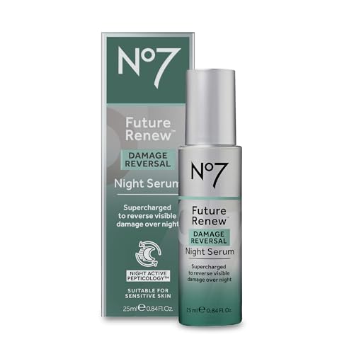 No7 Future Renew Damage Reversal Night Serum - Anti-Aging Peptides Serum for Face - Formulated with Hyaluronic Acid & Niacinamide to Help Reverse Visible Signs of Skin Damage Overnight (0.84 Fl Oz)