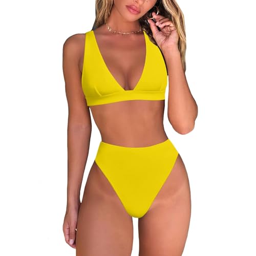 Genérico Bikini Mujer Conjuntos Push Up Cuello En V Traje De Baño para Mujer Control De Vientre Conjunto Bañador Adecuado Viajes Playa La Natacion