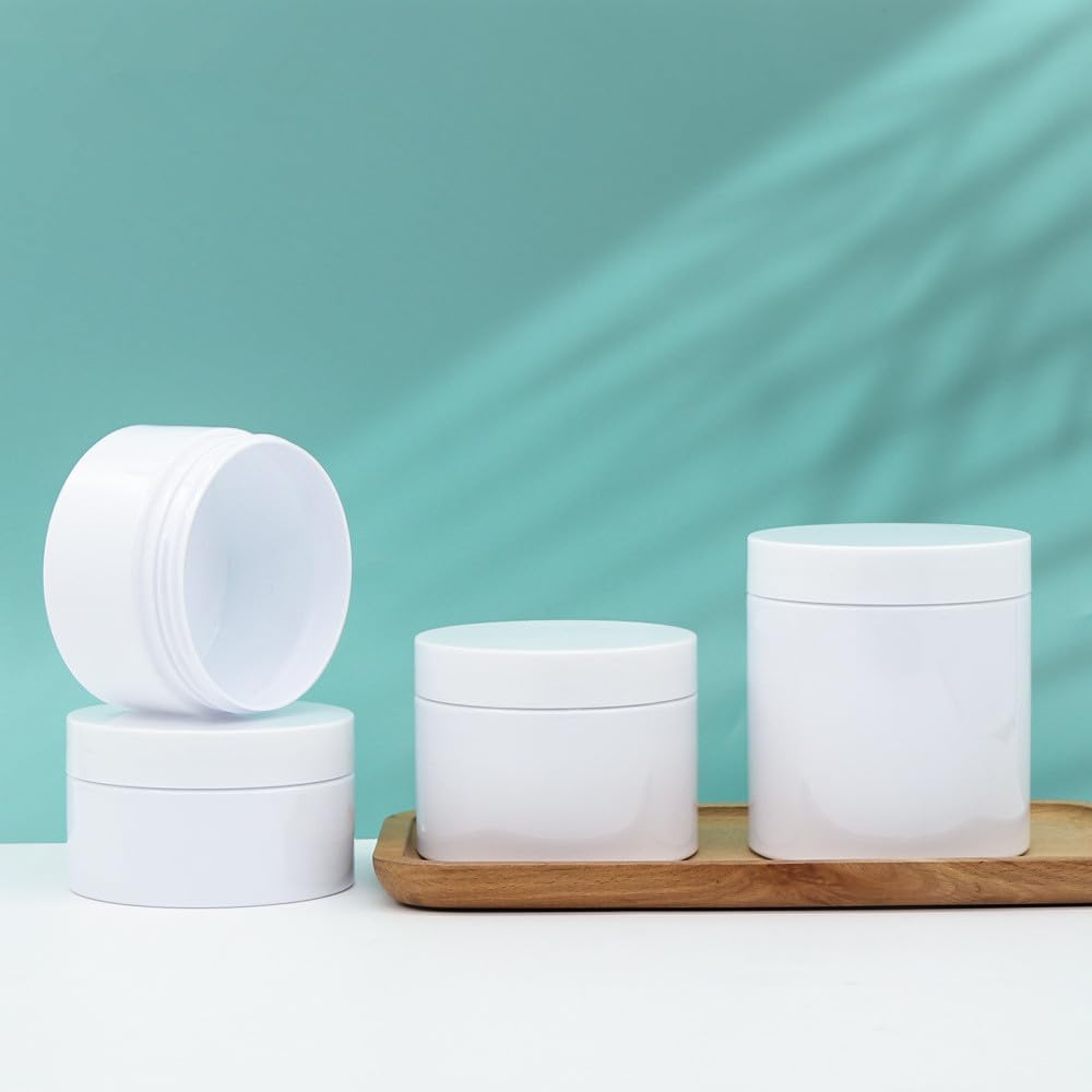 Białe puste słoiki z kremem 50–250 ml, plastikowe pojemniki na kosmetyki do wielokrotnego napełniania do kremów do twarzy, balsamu, makijażu, rozmiar podróżny (250 ml, 71 x 85 mm)
