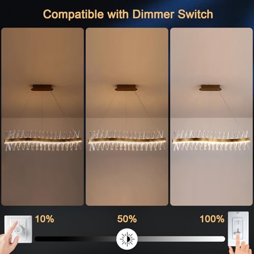 Image of 40 inchGold Linear Crystal Chandelier Modern LED Ceiling Pendant Light Fixture