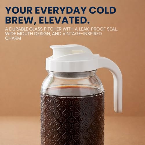 Image of Cold Brew Coffee Maker 64 oz - Airtight Glass Mason Jar Pitcher Brewer with Leak-Proof Lid & Handle, Wide Mouth Iced Coffee Maker, Vintage Kitchen Decor - Blue