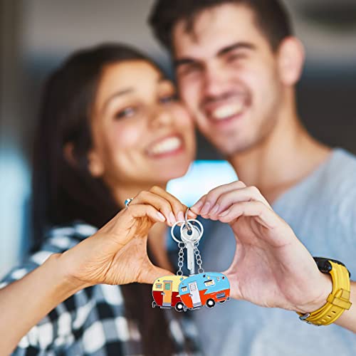 Image of Thinp 2 Pieces Camper Keychain, RV Camper Keyring Accessories for Travel Trailers Enameled Metal Retro Camping Car Keychain