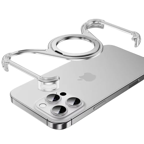 Coque iPhone 16 Pro MagSafe avec béquille rotative en métal argent ultra fine sans cadre