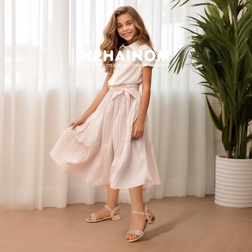Hehainom Girls Dress Shoes Low Heels Sandals Open Toe Wedding Party School for Little Big Kids Flower Girl Shoes2