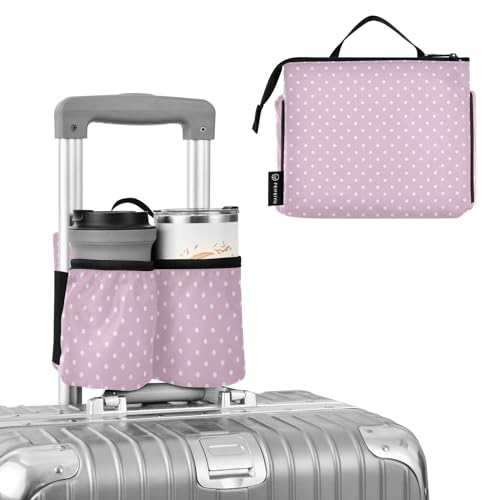 Image of Luggage Cup Holder for Suitcases Free Hands Suitcase Cup Holder Travel Luggage Drink Holder Portable Luggage Cup Caddy Bag Carrier with Handle Pink Polka Dots