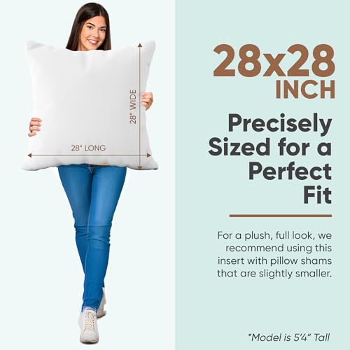 Image of Pillowflex Synthetic Down Pillow Insert 28x28 in - Karate Chop Pillow | Large Square Euro Sham Form, Plush Polyester Cotton Blend, Cloud-Like Comfort, Clump-Resistant Fill, Smooth Elegant Finish