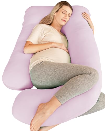 Image of Cute Castle Cooling Cover Pregnancy Pillows, Soft U-Shape Maternity Pillow with Removable Cover - Full Body Pillows for Adults Sleeping - Pregnancy Must Haves - Jumbo 57 Inch - Purple