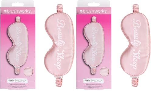 Image of Brushworks Satin Sleep Mask (Pink, One Size) - Soft, Comfortable Eye Mask for Travel, Relaxation & Nighttime Rest, Breathable Eye Cover with Elastic Strap (Pack of 2)