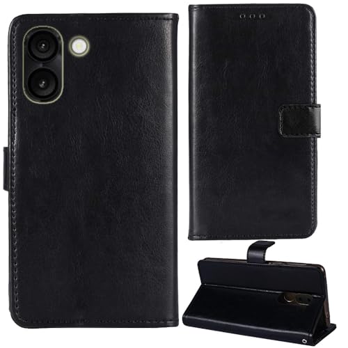 Tnviud Flip Premium Retro Cuir Housse Coque Étui pour Logicom Orion E1 Plus 6.75" Cas Magnétique Téléphone Couverture Protecteur Cover Case Support (Noir)