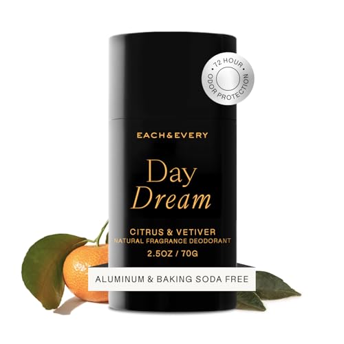 Each & Every Aluminum Free Deodorant for Women & Men - All Natural Deodorant for Sensitive Skin, EWG Verified - Clean, Baking Soda-Free, Plant-Based Fragrance, Citrus & Vetiver, 2.5oz