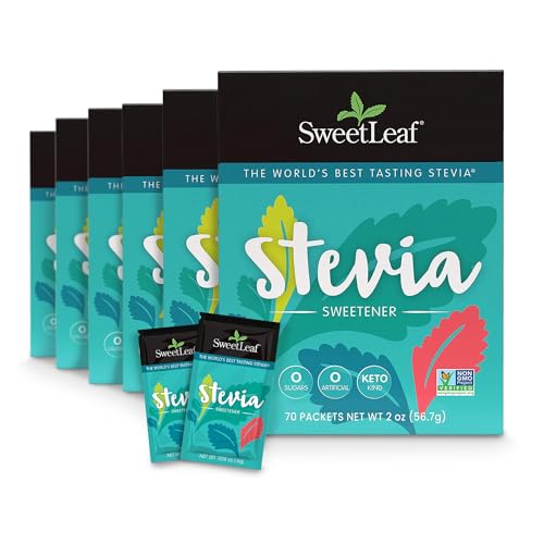 SweetLeaf Stevia Packets - Zero Calorie Natural Stevia Powder, No Bitter Aftertaste, Sugar Substitute for Keto Coffee, Nothing Artificial, Non-GMO Stevia Sweetener Packets, 70 Count (Pack of 6)