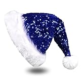 Brihasory Sequin Santa Hat, Sparkly Christmas Hats for Women or Men, Soft Velvet and Comfort Lining Adults Holiday Hat for Santa Claus, Suit for Eve New Year Festival Party Costume Supplies(Blue)