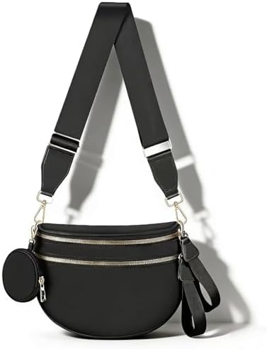EMMAFY Women's Crossbody Bag, Waterproof Oxford Cloth Waist Bag with Adjustable Shoulder Strap, Suitable for Travel, Work and Commuting. (Black)