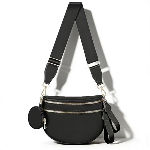 EMMAFY Womens Crossbody Bag Waterproof Oxford Cloth Waist Bag with Adjustable Shoulder Strap Suitable for Travel Work and Commuting. (Black)