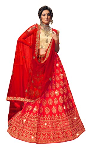 MANVAA Women's Silk Lehenga Choli (GAURK1006_Red_Free Size) Deal