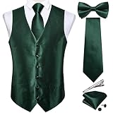 DiBanGu Mens Classic Green Vest and Bow Tie Sets Waistcoat and Tie Pocket Square Cufflinks Business