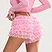 Women Y2K Ruffle Micro Bloomer Shorts,Frilly Lace Lolita Booty Mini Shorts,Sweet Pettipants Pumpkin Panties (C Pink, L)