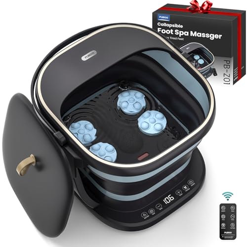 Puboo Collapsible Foot Spa Bath Massager with Heat, 95-115°F Precise Temp Control, Motorized Massage Rollers, Heated Foot Bath Soak Tub, Fits US Men’s Size 11, Gift for New Year