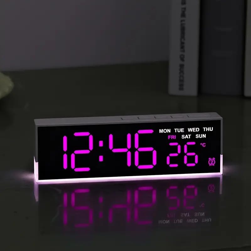 Image of LED Alarm Clock with Time and Day Display, Dual Alarms, Adjustable Brightness White Backlight, Plastic Material, USB Powered, Suitable for Bedroom, Home, Kitchen, Modern Alarm Clock (Pink)
