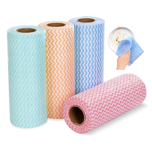 HMCEY 4 Rotolo Panni In Strappabile,Strofinacci Rotolo Panno Pulizia,Stracci Tessuto Non Tessuto,Panni Cucina Multiuso,Straccio Senza Pelucchi,Stracci per Pulizie,Kitchen Cleaning Cloth per Casa Bagno