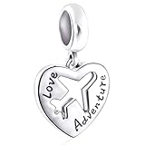 EMOSTAR Abalorio de plata de ley 925 con texto en inglés "I Love to Travel Suitcase - Globo de aire caliente, Plata de ley